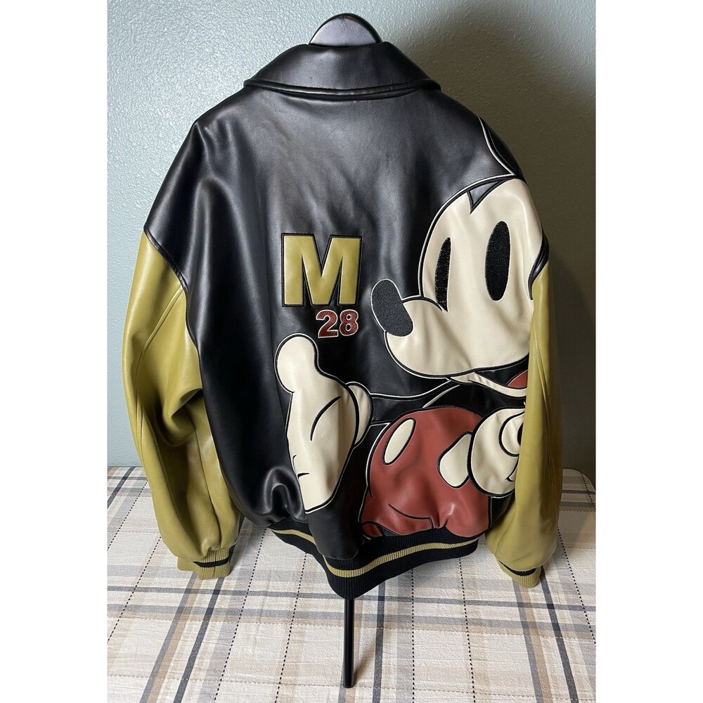 Vintage Mickey Mouse Walt Disney 1928 Varsity Faux Leather Y2K Jacket Sz 2XL
